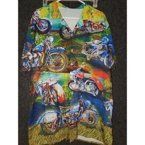 Misslook Hawaiian Shirt Button Down Motorcycle Print Size Large